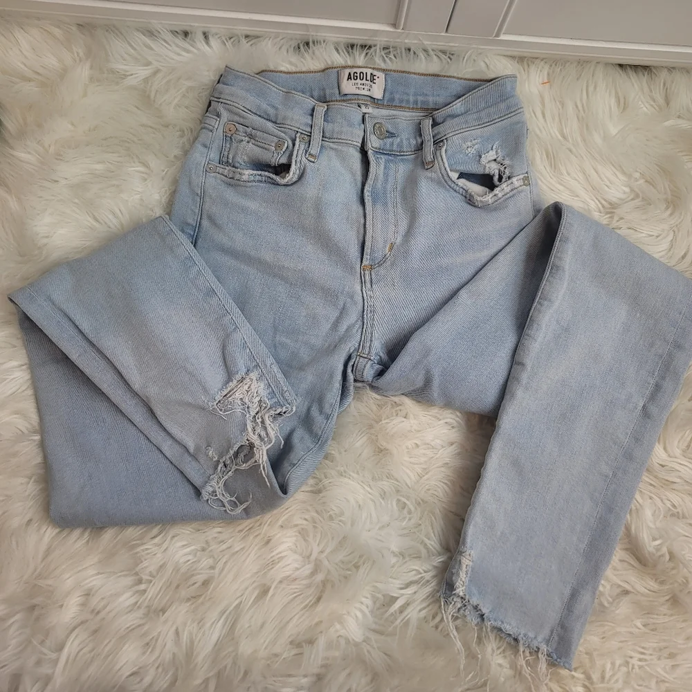 AGOLDE NICO HIGH RISE DISTRESSED JEANS LIGHT WASH WOMEN'S JEANS 25 - Picture 13 of 16